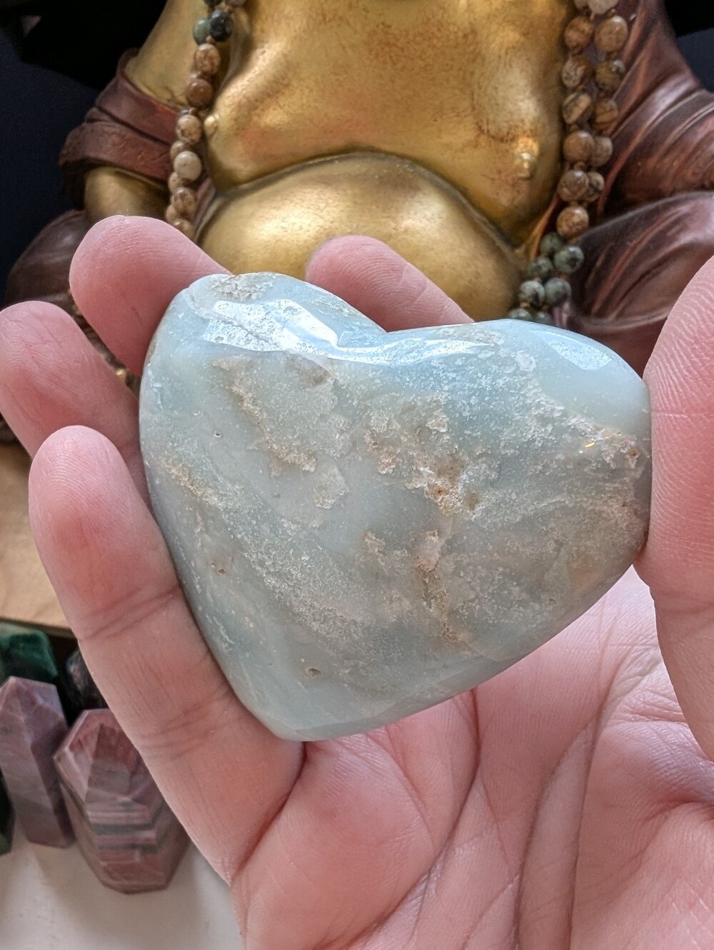 Light Ocean 🌊 Blue Aragonite / Caribbean Calcite Polished Heart Shaped Stone